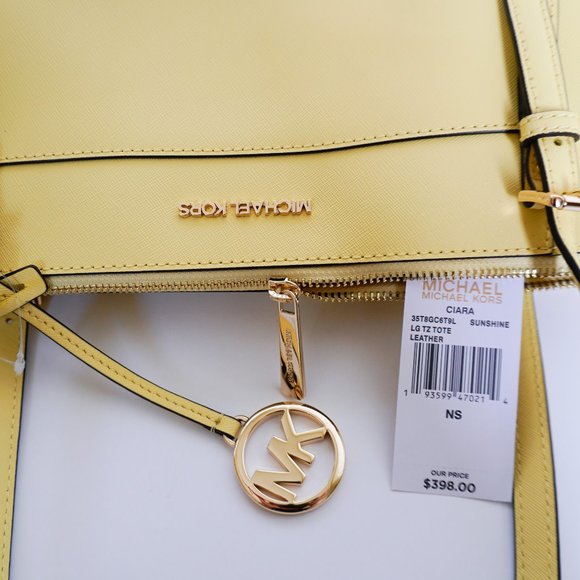 Michael Kors Ciara L Leather Tote Yellow Sunshine - Picture 12 of 12
